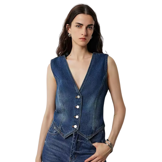 Vintage Denim Button-Front Vest