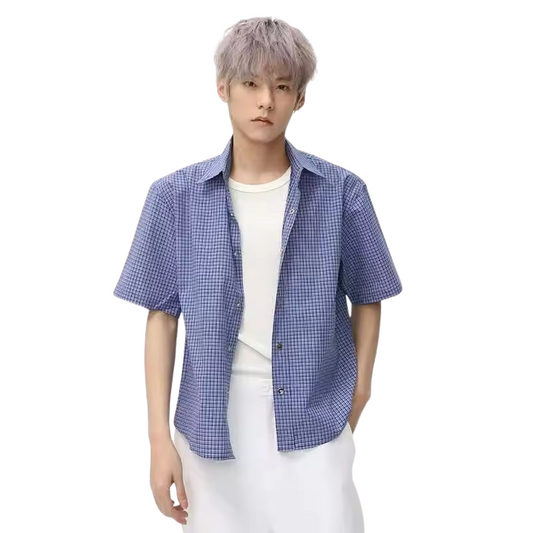 Blue Checkered Short-Sleeve Shirt